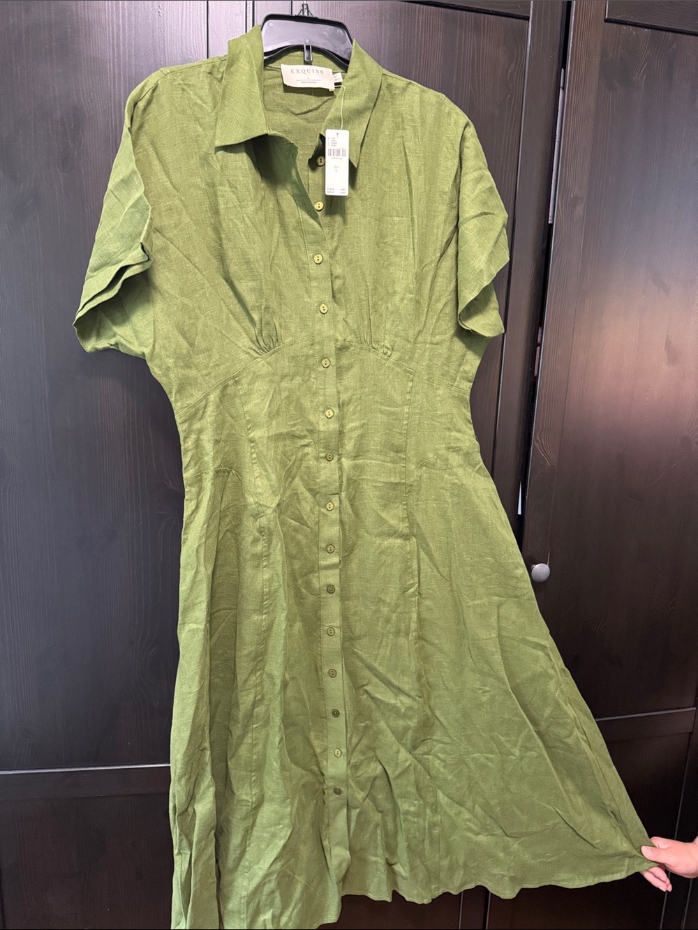 Exquise/ Anthropology Olive Green Button-Front Midi Dress